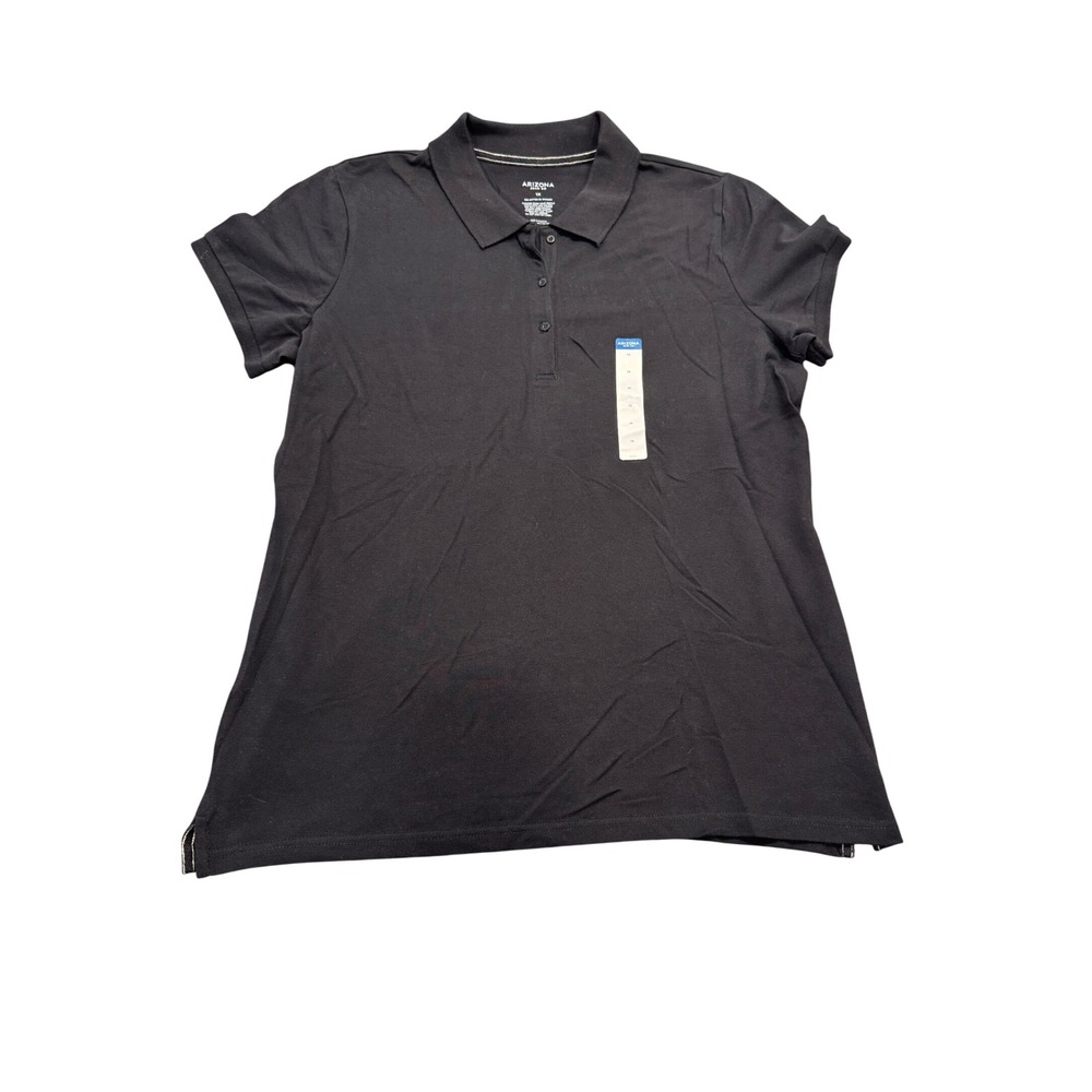 Arizona Jean Co Polo Shirt Womens 1X Black Collared Short Sleeve Cotton Blend